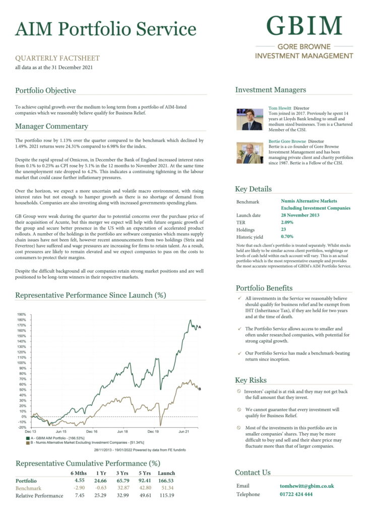 AIM Portfolio Service Q4 Update Gore Browne Investment Management